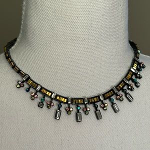 Vintage16" statement piece necklace w/sparkling baguette crystals & round stones